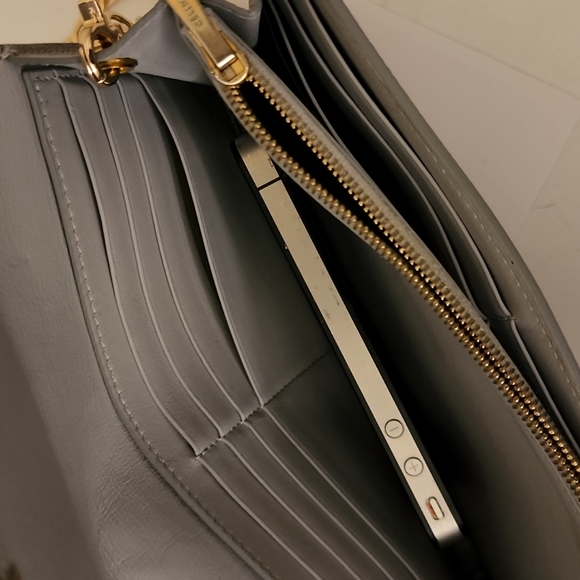 Celine Trotteur Crossbody Purse Clutch WOC Caviar Leather Gray - Picture 7 of 16